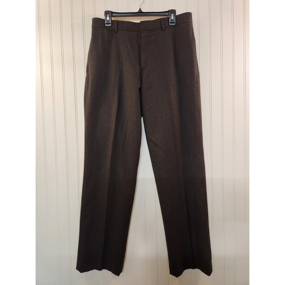 J.Crew Mens 100% Wool Dress Pants 35x33 Brown Straight Leg Flat Front Career